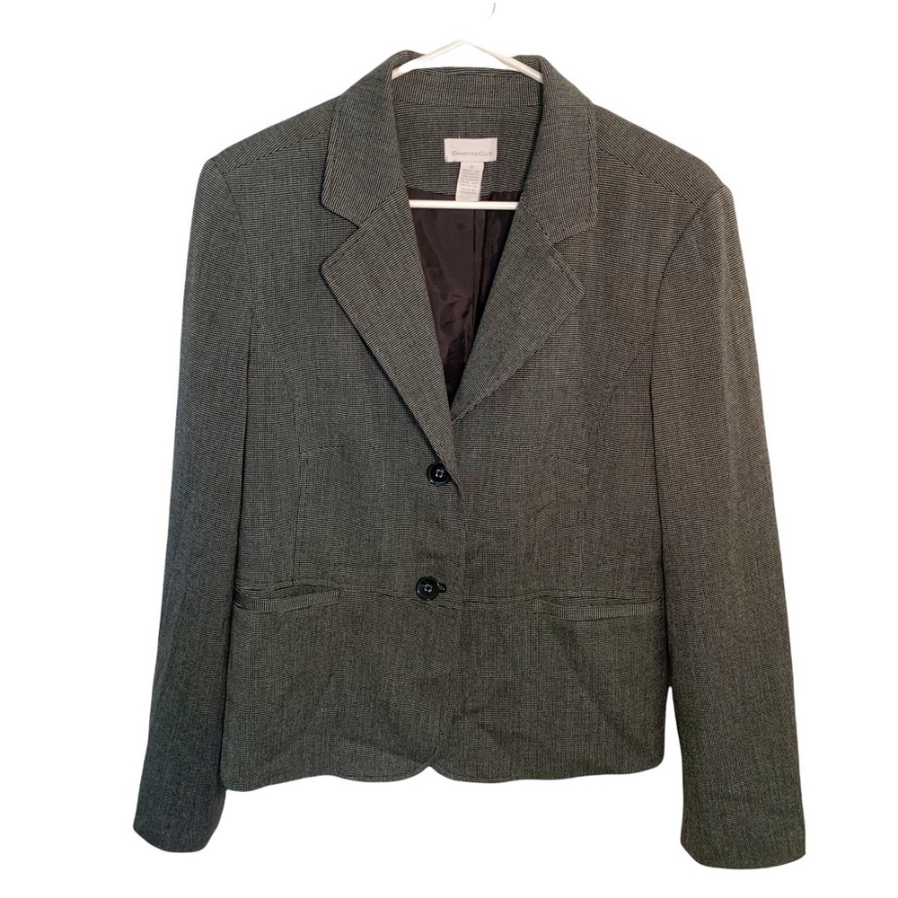 Charter Club Women's Size 12 Blazer 2 Button Charcoal Gray Pockets Lined Stretch